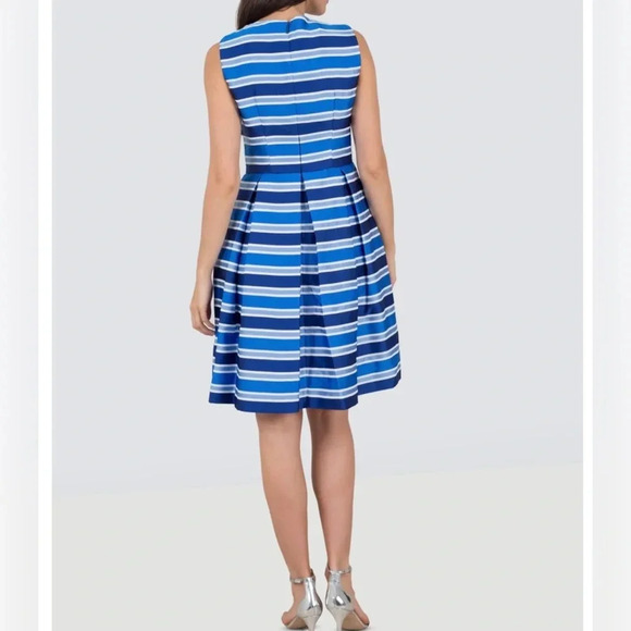 Carolina Herrera Silk Pleated Sleeveless Striped Fit and Flare Dress Size 4 NWOT - Picture 2 of 11